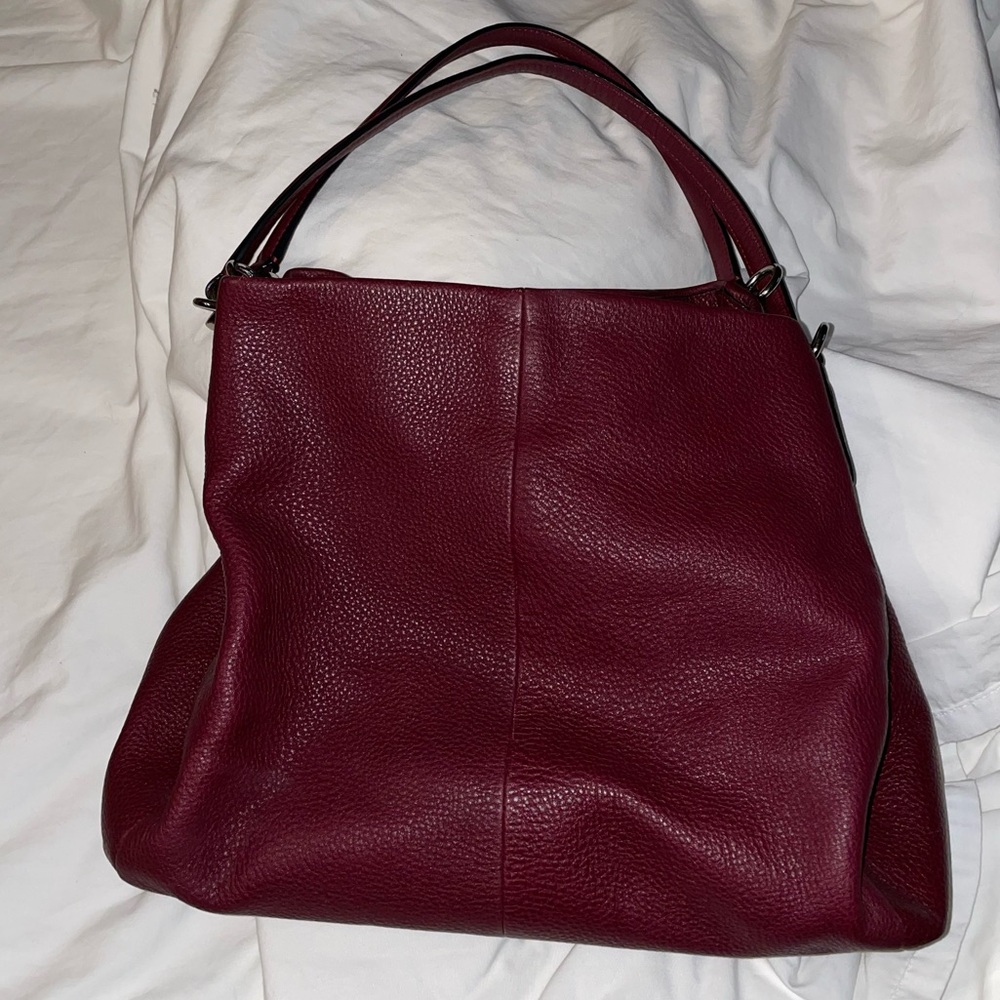 Coach Phoebe Pebbled Leather Shoulder Bag In Burgundy - Picture 2 of 5